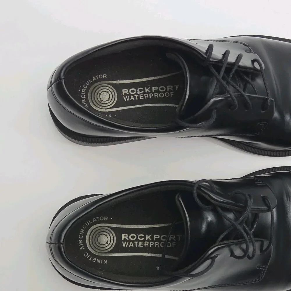 Rockport Shoe Oxford Dress Men Sz 10N Narrow Black Leather KineticAir Waterproof
